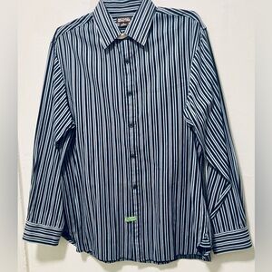 Michael Kors XL Mens Dress Shirt Blue White Striped 100% Cotton Casual Button Up